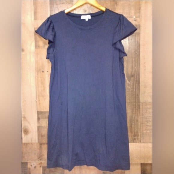 Michael Stars Navy Blue Ruffle Flutter Sleeve Dress Size Large - Picture 1 of 5